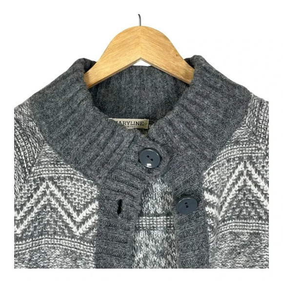Maryline Italian Wool Blend Cardigan Sweater Fair Isle Gray Women Size Medium - Picture 3 of 8